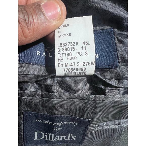 Ralph Lauren 3 Piece Suit 46L Gray Wool Jacket Vest Pants 36x34 Made canda - Picture 9 of 16